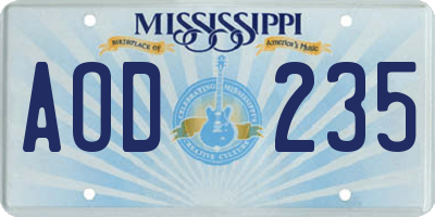 MS license plate AOD235