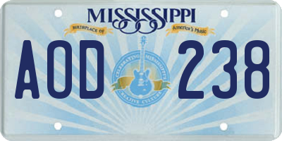 MS license plate AOD238