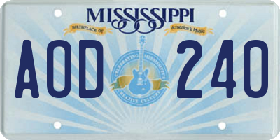 MS license plate AOD240