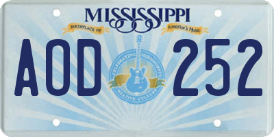 MS license plate AOD252