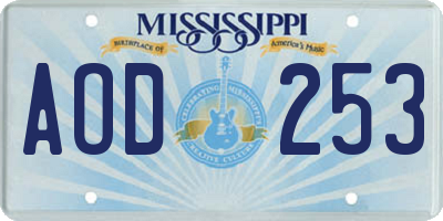 MS license plate AOD253