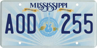 MS license plate AOD255