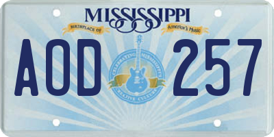 MS license plate AOD257