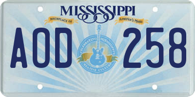 MS license plate AOD258