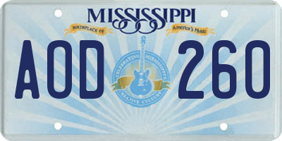 MS license plate AOD260
