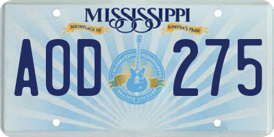 MS license plate AOD275