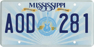 MS license plate AOD281