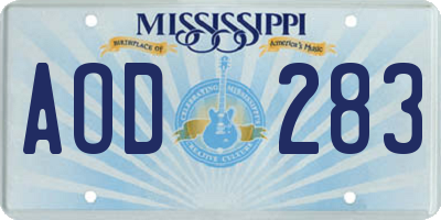 MS license plate AOD283