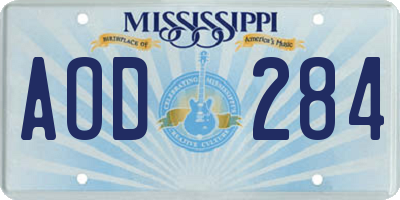 MS license plate AOD284