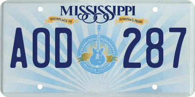 MS license plate AOD287