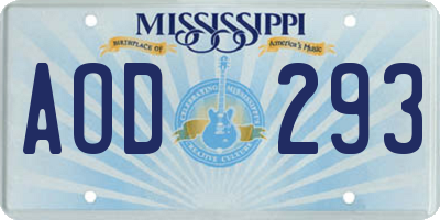 MS license plate AOD293