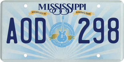 MS license plate AOD298