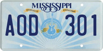 MS license plate AOD301