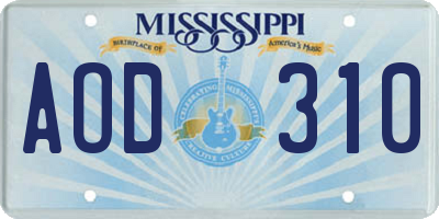 MS license plate AOD310