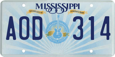 MS license plate AOD314