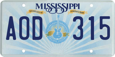 MS license plate AOD315