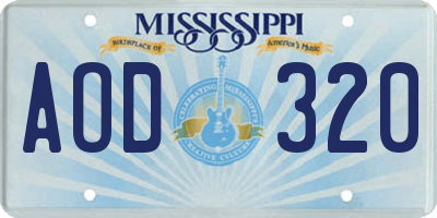 MS license plate AOD320