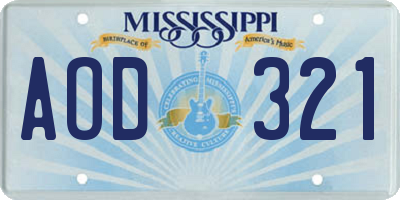 MS license plate AOD321