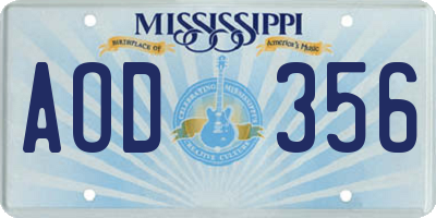 MS license plate AOD356