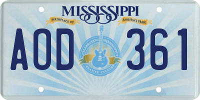 MS license plate AOD361