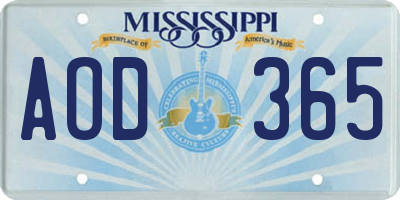 MS license plate AOD365