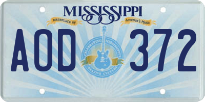 MS license plate AOD372