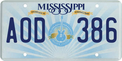 MS license plate AOD386