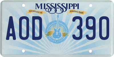 MS license plate AOD390
