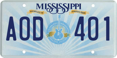MS license plate AOD401
