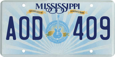 MS license plate AOD409