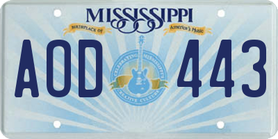 MS license plate AOD443