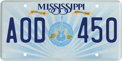 MS license plate AOD450