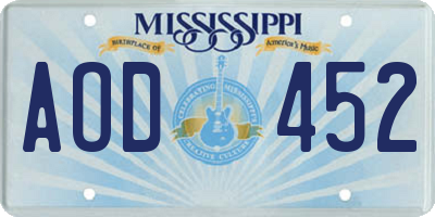 MS license plate AOD452