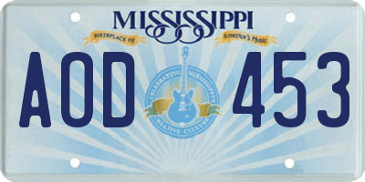MS license plate AOD453