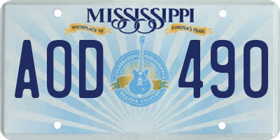 MS license plate AOD490