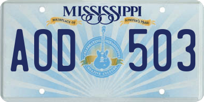 MS license plate AOD503