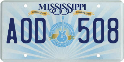 MS license plate AOD508