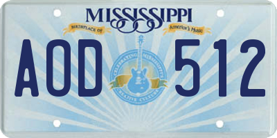 MS license plate AOD512