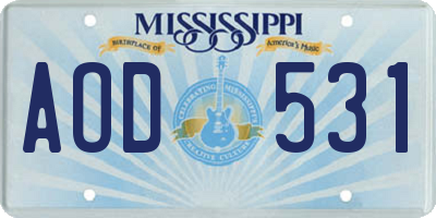 MS license plate AOD531