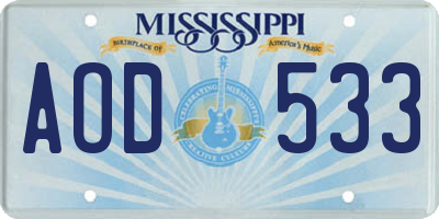 MS license plate AOD533