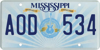 MS license plate AOD534