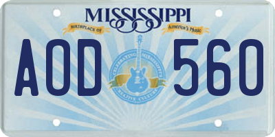MS license plate AOD560