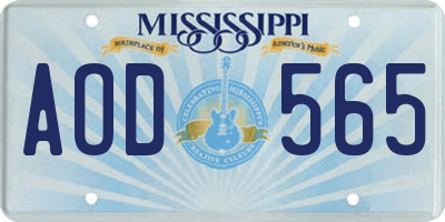 MS license plate AOD565