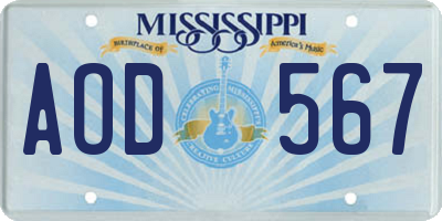 MS license plate AOD567