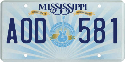 MS license plate AOD581