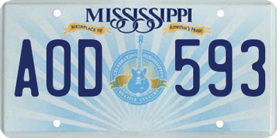 MS license plate AOD593