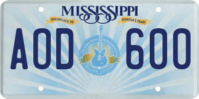 MS license plate AOD600