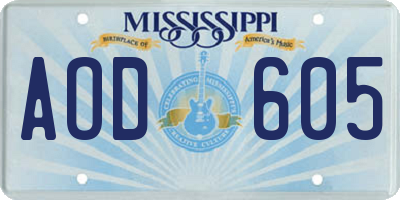 MS license plate AOD605