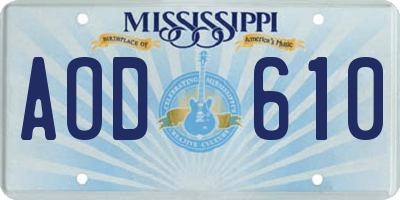 MS license plate AOD610
