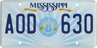 MS license plate AOD630